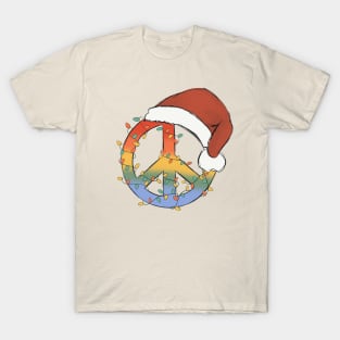 Peace Sign Santa Hat Christmas Lights T-Shirt